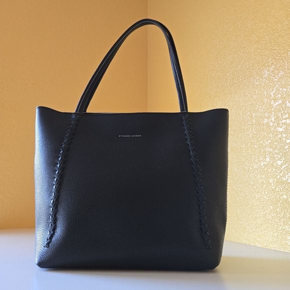 Etienne Aigner Stella Large Black 100% Leather Shoulder Tote Handbag - Picture 2 of 16